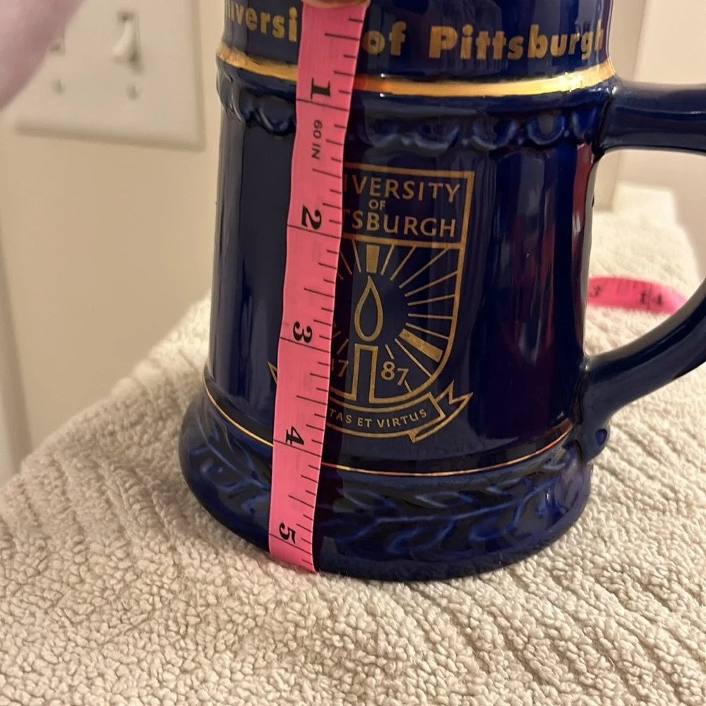 University of Pittsburgh Pitt Panthers Blue Ceramic Stein Gold Lettering 20 oz
